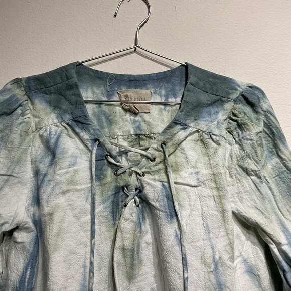 Moon River Crop Top Tie Dye Shirt Size L Slouchy- String Boho Flared Sleeve - Picture 3 of 7